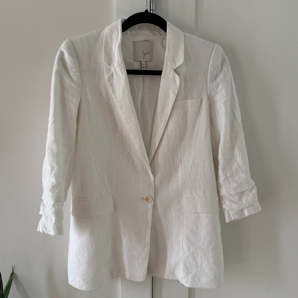 Joie Kishina Linen Oversized Blazer Ruched Sleeve 00 Porcelain